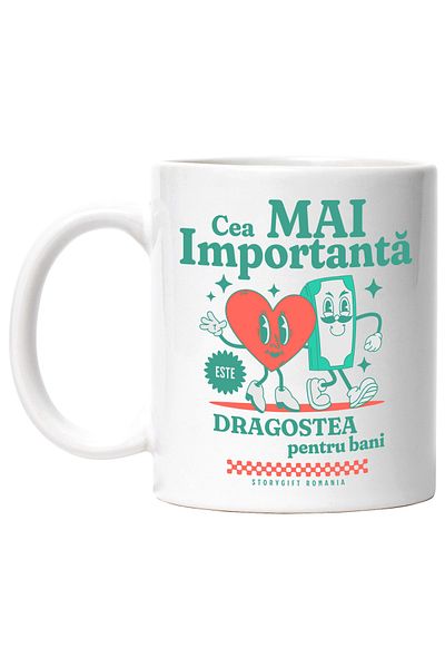 StoryGift Romania Cana dragostea pentru bani cea mai importanta pereche bancnota si inima, 330ml, , Cu ,STG