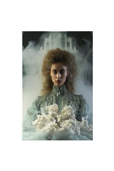 StoryGift Romania Tablou Canvas: Portret Feminin European Cu Buchet De Flori Albe Și Fum În Fundal Pictura Digita
