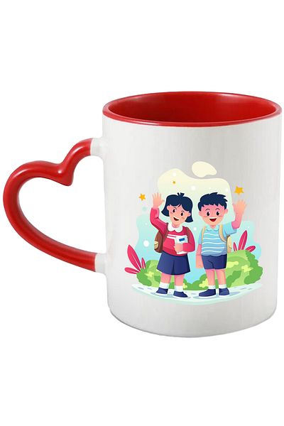 StoryGift Romania Mug With Children, Schoolbag, Notebook, Nature, Multicolor 330 ml, Ceramic with Ini Handle, With ,STG.