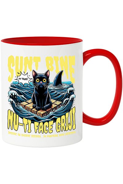 StoryGift Romania Mug I'm fine don't worry, emotional blockage cat tomcat in the sea, 330ml, C, Cu, STG.