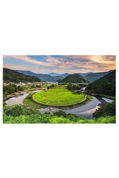 StoryGift Romania Tablou Canvas: Peisaj Asiatic, Agricultura Si Punte In Japonia, Ferma La Amurg