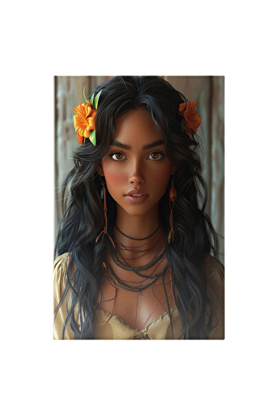 StoryGift Romania Tablou Canvas: Bruneta Cu Piele De Cafea Flori În Păr Și Ce...