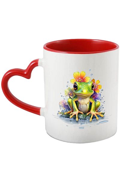 StoryGift Romania Mug with a green frog | illustration | flowers of various colors | water | abstract , With ,STG
