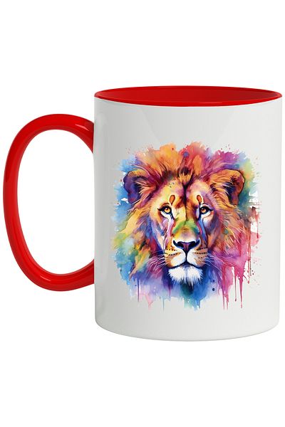 StoryGift Romania Lion Head Mug, Animal, Watercolor, Paint Splatter, Multicolor 330 ml, Ceramics, With ,STG