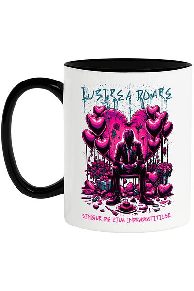 StoryGift Romania Love hurts alone Valentine's Day mug, 330ml, Ceramic with Black Handle, With Handle, STG