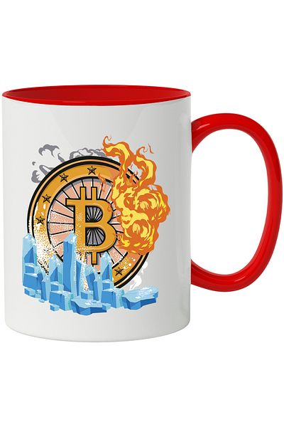 StoryGift Romania Bitcoin Mug, Ice, Flames, Money, Crypto Coins, Multicolor 330 ml, Ceramic, With ,STG