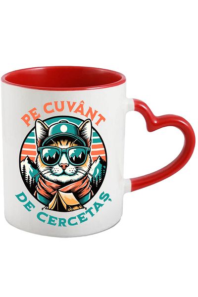 StoryGift Romania Mug cat on scout camping adventure saying, 330ml, Ceramic with Ini Handle, With, STG
