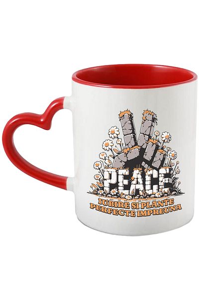 StoryGift Romania Mug peace sign, love and plants perfect together, 330ml, Ceramic with Man, With, STG