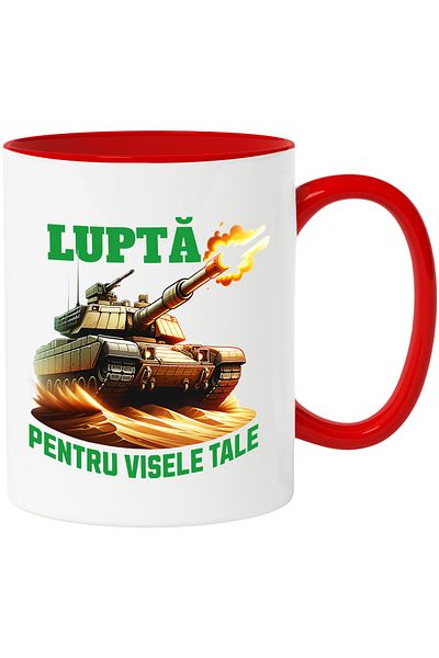 StoryGift Romania Fight for your dreams tank with flames motivational message mug, 330ml, Ceramic, Cu, STG.