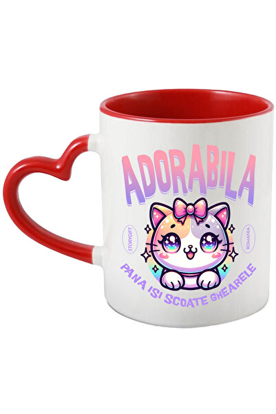 StoryGift Romania Cana Pisica cu funda mesaj haios ADORABILA PANA ISI SCOATE GHEARELE, 330ml, Cera, Cu ,STG