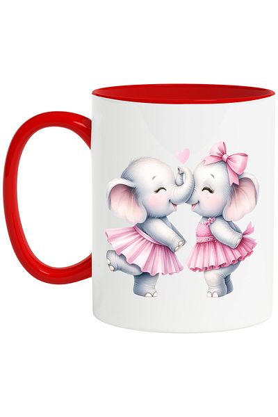 StoryGift Romania Mug with 2 elephants | illustration | friendship | heart | pink | closeness | 330m, Cu,STG