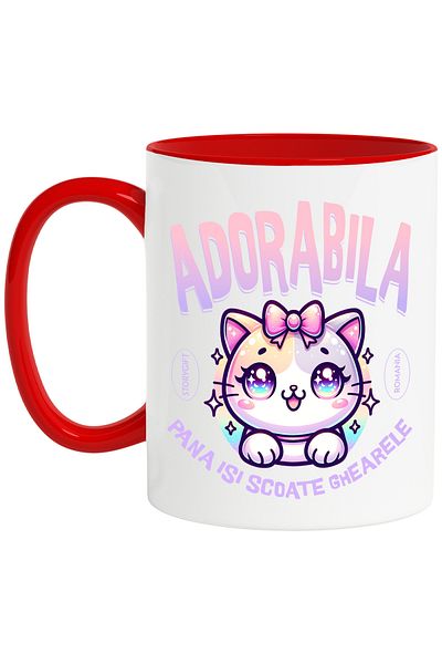 StoryGift Romania Mug Cat with bow funny message ADORABLE UNTIL IT TAKES OUT ITS CLAWS, 330ml, Wax, Cu, STG