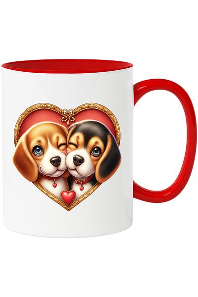 StoryGift Romania Mug with a puppy and a puppy | illustration | happiness | heart-shaped frame, With ,STG