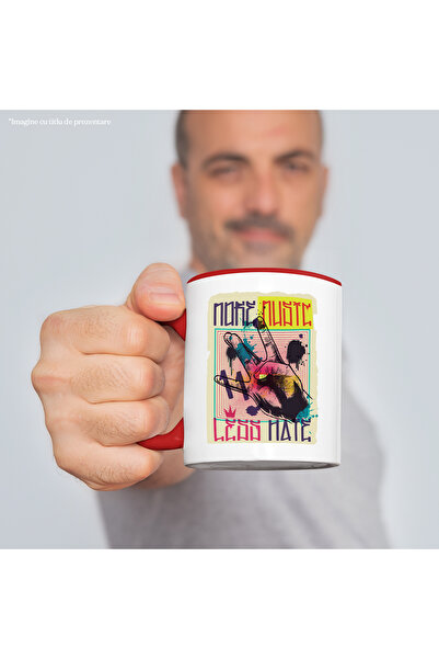 StoryGift Romania Mug With Message In English More Music Less Hate, Hand, Retro, Poster, Multicolor 3, With ,STG