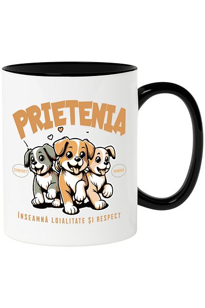 StoryGift Romania Mug Three happy dogs text FRIENDSHIP MEANS LOYALTY, 330ml, Ceramic with , With ,STG.