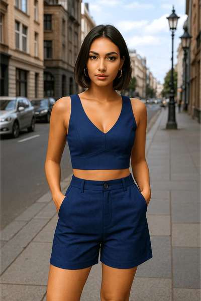 Zerenyus KETLİN Жіночий комплект з шортами з льону Laci