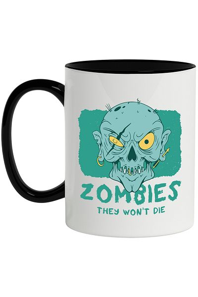 StoryGift Romania Mug With Zombies They Won't Die, Monster, Earrings, Scar, Multicolor 330 ml, C, With ,STG
