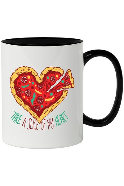 StoryGift Romania Mug With Message Take A Slice of My Heart, Pizza, Heart, Slice, Multicolor 330 ml, , With ,STG