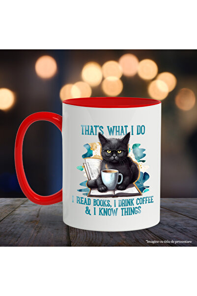 StoryGift Romania Mug with a black cat with the message "That's what I do: I read books, I drink coffee, With ,STG .