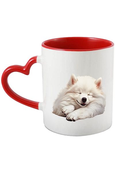 StoryGift Romania Mug with a sleeping white puppy | illustration | fatigue | sleep | rest | without , With ,STG