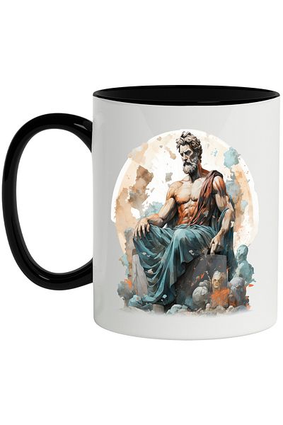 StoryGift Romania Mug With Statue Of Zeus, Throne, Greek Mythology, God, Multicolor 330 ml, Ceramics, With ,STG