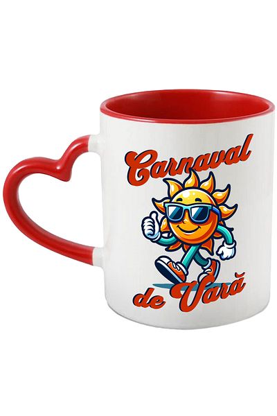 StoryGift Romania Summer Carnival mug happy sun with party glasses, 330ml, Ceramic c, With, STG