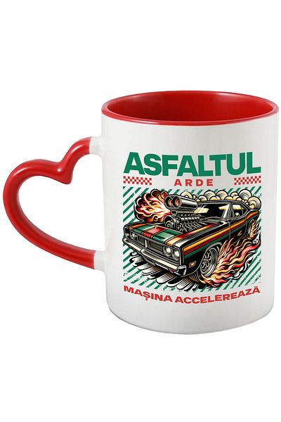 StoryGift Romania Mug asphalt burns car accelerates fire race, 330ml, Ceramic with Heart Handle, With, STG