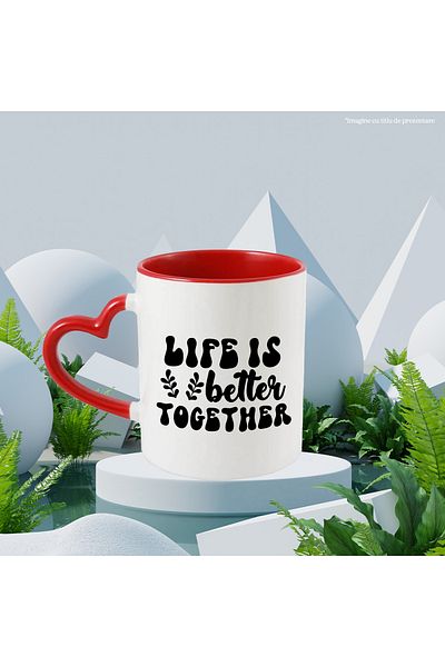 StoryGift Romania Mug with message that says life is better together with Red Heart Handle, With M,STG.
