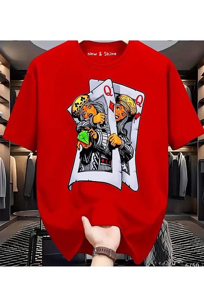 New Shine Playing Card Girls Printed Large Size Oversize T-Shirt