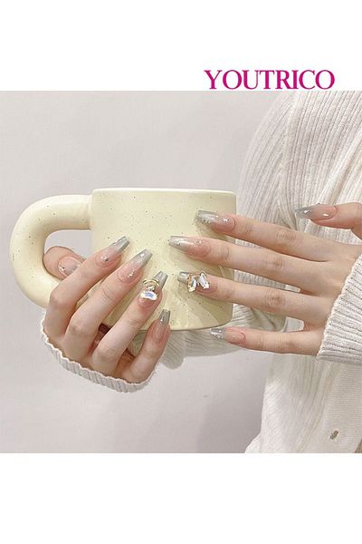 Youtrico 10 Press-on nails,Handmade false nails,Contrast gradient,Dreamy butterfly,S