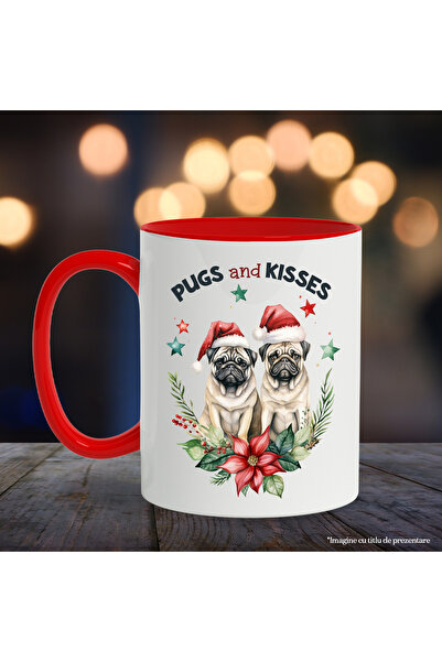 StoryGift Romania Mug with 2 boxer dogs with the message "Pugs and kisses", Merry Christmas, illustration, With ,STG