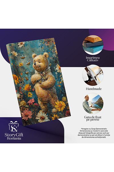 StoryGift Romania Tablou Canvas: Pictura Unui Urs Cu Flori Colorate - Fotografie Artistica Si Bucuria Animalelor