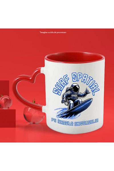 StoryGift Romania Astronaut Space Surfboard Mug. On the waves of the universe, 330ml, Ceramic with , With ,STG