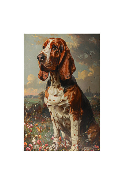 StoryGift Romania Tablou Canvas Caine Cu Blana In Trei Culori Cu Ochii Caprui Si Urechile Mari In Campie Cu Mult