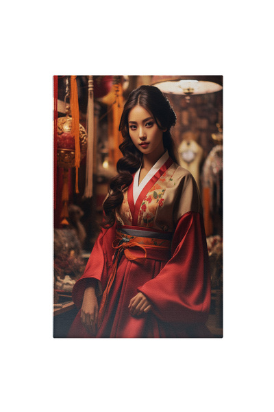 StoryGift Romania Tablou Canvas: Prințesă Japoneză Cu Rochie Roșie- Fotografi...