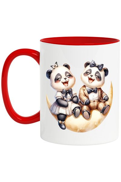 StoryGift Romania Mug with 2 Panda bears, illustration, on the crescent moon, they feel good, laugh, friendship,, With ,STG