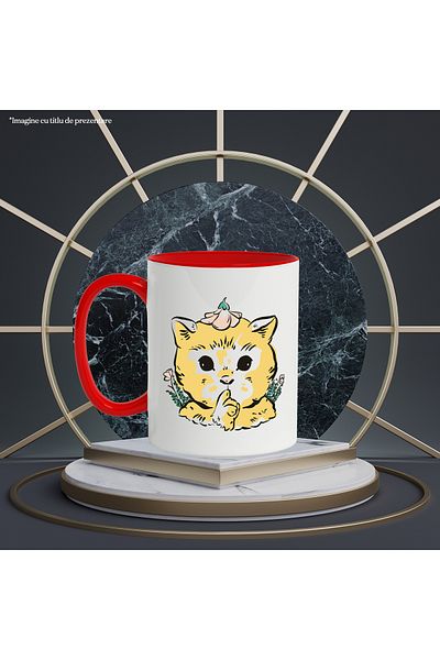StoryGift Romania Mug With Cat, Illustration, Flower, Petals, Leaves, Animal, Multicolor 330 ml, C, With, STG