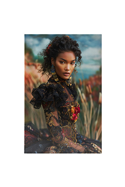 StoryGift Romania Tablou Canvas: Simfonia De Culori De Pe Rochia Fetei Mulatre Expresivitate Fără Margini Pictura