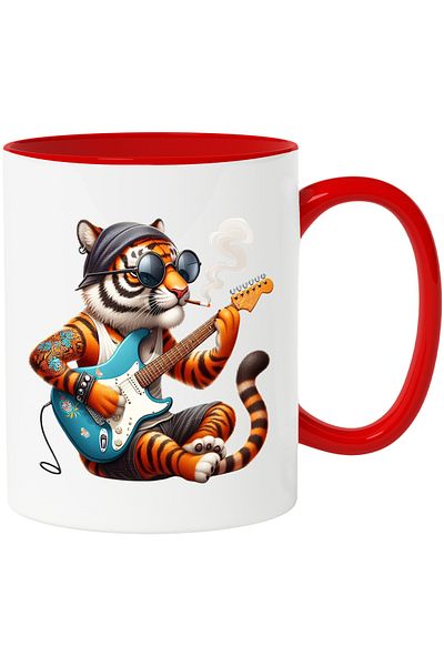 StoryGift Romania Mug with a tattooed tiger playing guitar | illustration | smoking | glasses, With,STG