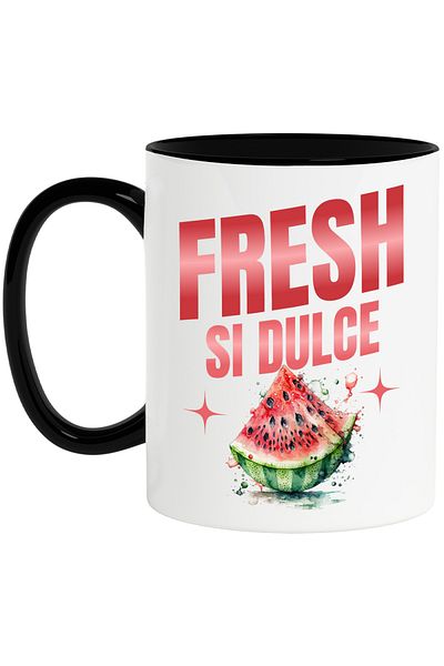 StoryGift Romania Fresh and sweet watermelon mug, summer, dessert, 330ml, Ceramic with Black Handle, With Handle, STG