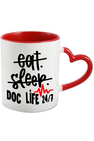 StoryGift Romania Mug for doctors who put their job first 24/7 with Red Heart Handle, With Handle, STG