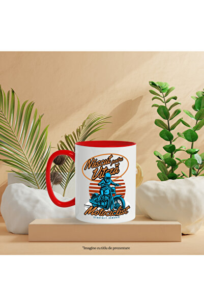 StoryGift Romania Born for speed motorcycle mug, 330ml, Ceramic with Red Handle, With R Handle, STG.