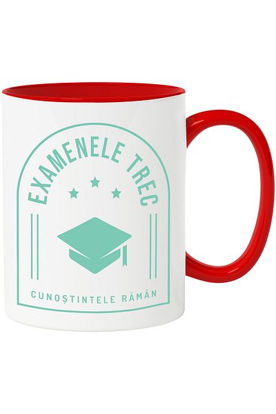 StoryGift Romania Mug Exams pass, knowledge remains education, 330ml, Ceramic with Red Handle, With Ma, STG