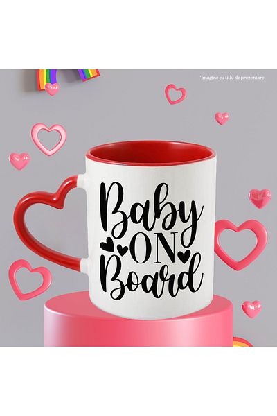 StoryGift Romania Mug with hearts and the text in English "Baby on board" - baby on board with Mane, Cu,STG