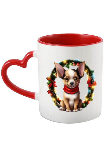 StoryGift Romania Cana cu un catel vesel, Craciun, fular, coroana, luminite, ...