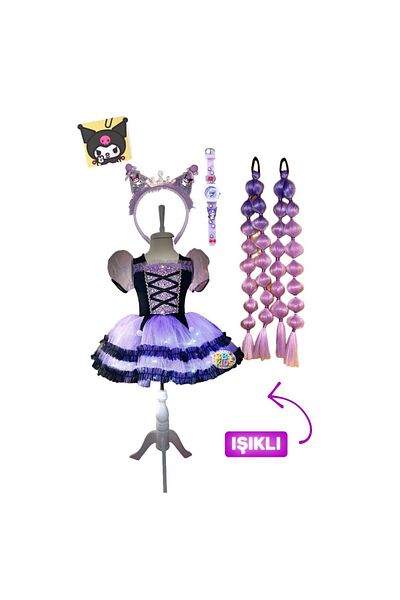 3b kids Kuromi Light up Dress Costume Kuromi Clock Kuromi Hair Kuromi Crown Set of 4 Birthday Party Wedding Invitation