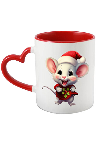 StoryGift Romania Cana cu un soricel vesel care poarta o caciula de Craciun |...