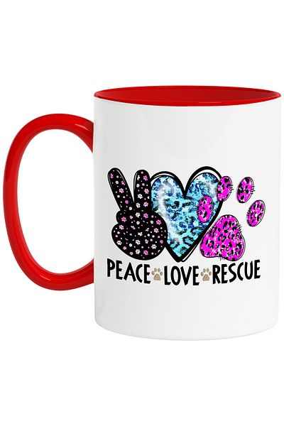 StoryGift Romania Mug with the message "Peace, Love, Rescue", dog, pet, illustration, at, With, STG