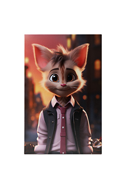 StoryGift Romania Tablou Canvas: Motanul Muncitor In Costum Si Cravata Roz -p...