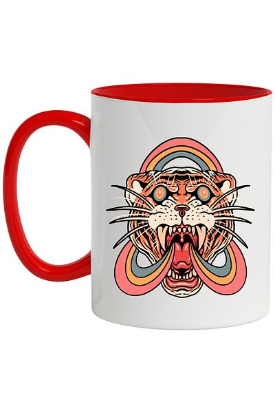 StoryGift Romania Mug With Tiger, Rainbow, Abstract, Fangs, Hippie, Multicolor 330 ml, Ceramic with, With, STG